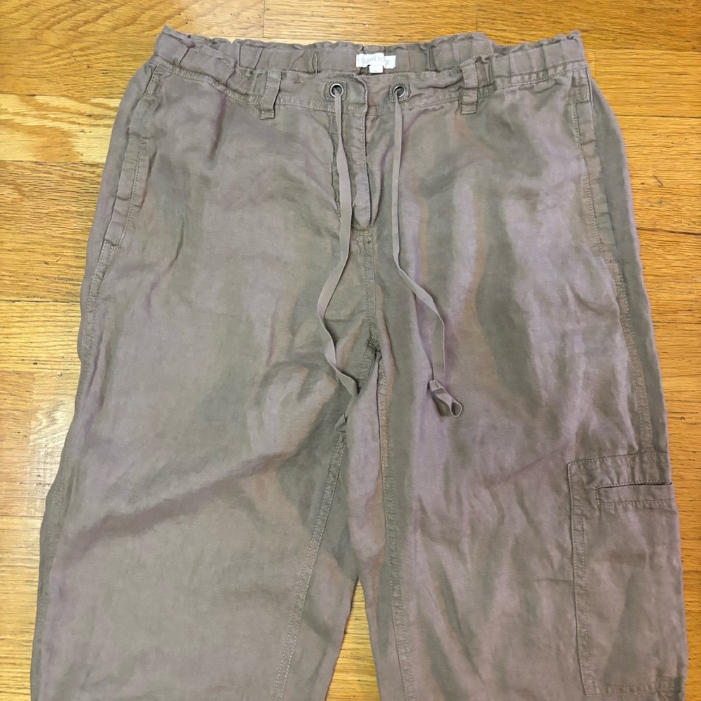 Eileen Fisher Organic Linen Lagenlook Resortwear Career Cargo Ankle Zip Pants S - Picture 2 of 6